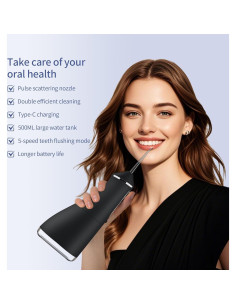 Irrigador Dental Inalámbrico KUSKER 500ml 5 Modos IPX7 Negro 2