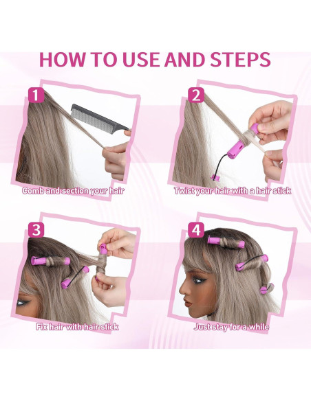 Juego de 30 Rulos Sin Calor Rosa JJUNW para Cabello