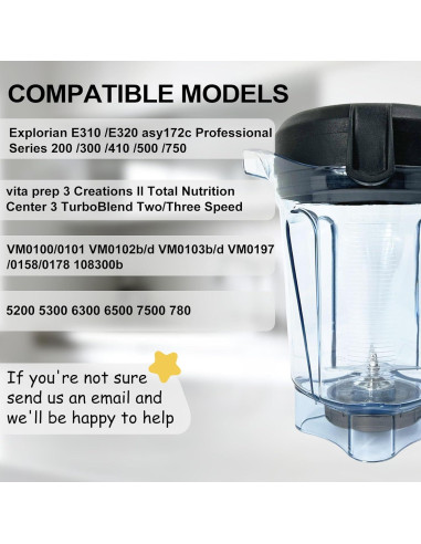 Jarra de Reemplazo Vitamix 64oz Senlee Bajo Perfil