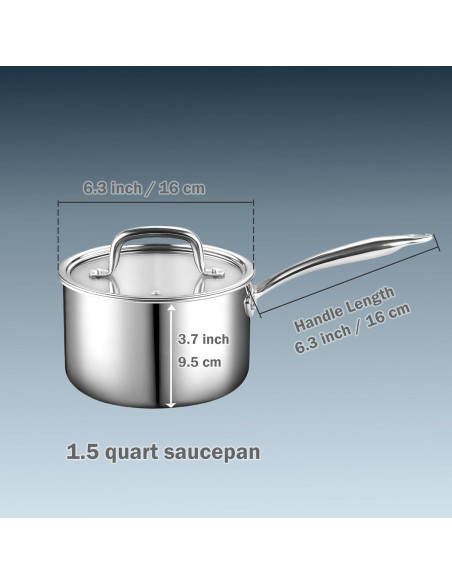 Cacerola de Acero Inoxidable Cook N Home 1.5L con Tapa de Vidrio