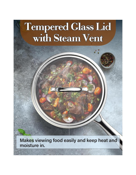 Cacerola de Acero Inoxidable Cook N Home 1.5L con Tapa de Vidrio