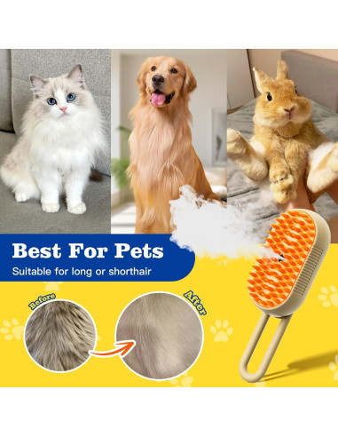 Cepillo de vapor recargable 3 en 1 para mascotas - Aseo y masaje