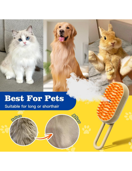 Cepillo de vapor recargable 3 en 1 para mascotas - Aseo y masaje