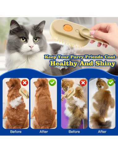 Cepillo de vapor recargable 3 en 1 para mascotas - Aseo y masaje