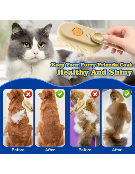 Cepillo de vapor recargable 3 en 1 para mascotas - Aseo y masaje