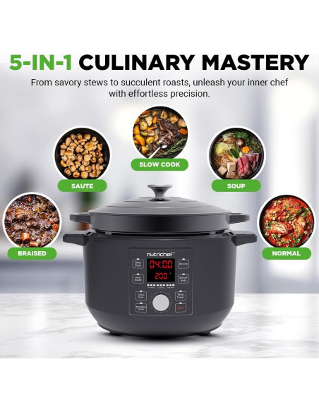 Horno Holandés Eléctrico NutriChef 6L 1500W con Tapa Inoxidable