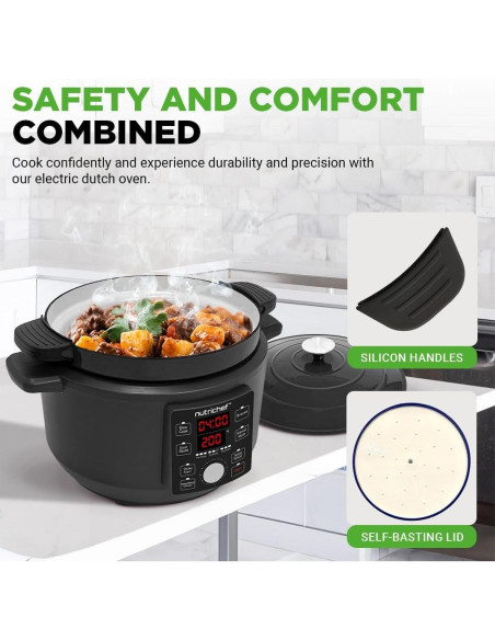 Horno Holandés Eléctrico NutriChef 6L 1500W con Tapa Inoxidable