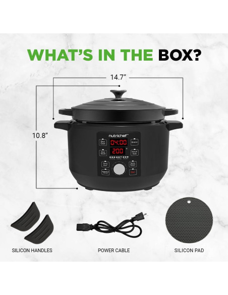 Horno Holandés Eléctrico NutriChef 6L 1500W con Tapa Inoxidable