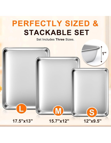 Juego de bandejas para hornear Yuiicaov 3 piezas 30.5-44.5 cm