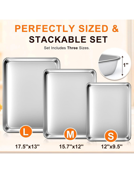 Juego de bandejas para hornear Yuiicaov 3 piezas 30.5-44.5 cm