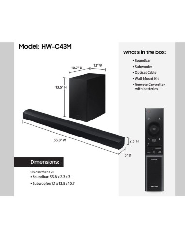 Barra de Sonido Samsung 2.1Ch 210W con Subwoofer Inalámbrico HW-C43M