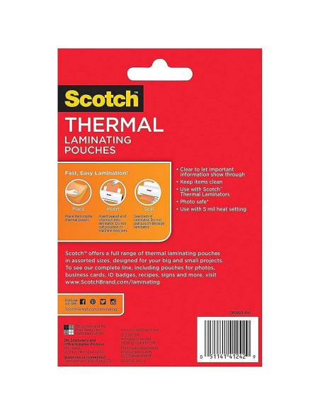 Bolsas de Laminado Térmico Scotch 5x18 cm, 5 Mil, Transparente 100/Pk
