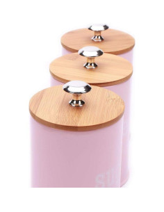 Juego de 3 Latas de Almacenamiento KL Rosa Mate con Tapa de Bambú 2