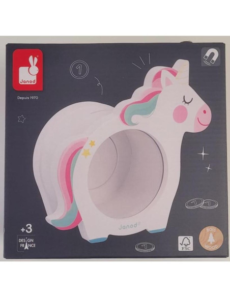 Alcancía de Unicornio Janod - Madera FSC - 18 x 17 cm