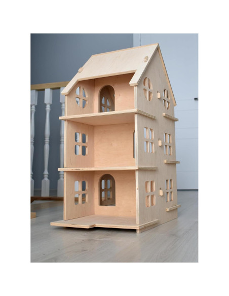 Casa de Muñecas de Madera Montessori 3 Pisos 6 Habitaciones