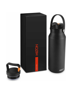Botella de Agua de Acero Inoxidable Milton 1.18L Negra con 2 Tapas