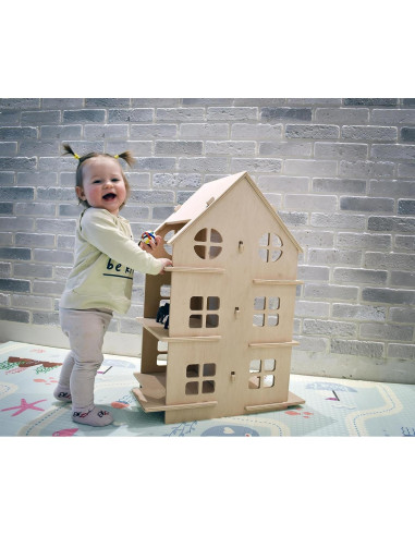 Casa de Muñecas de Madera Montessori 3 Pisos 6 Habitaciones