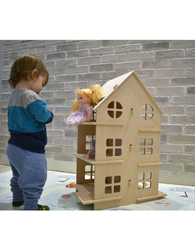 Casa de Muñecas de Madera Montessori 3 Pisos 6 Habitaciones