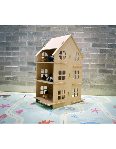 Casa de Muñecas de Madera Montessori 3 Pisos 6 Habitaciones