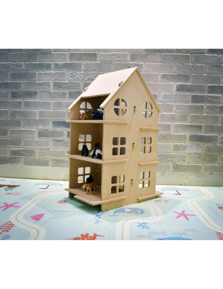 Casa de Muñecas de Madera Montessori 3 Pisos 6 Habitaciones