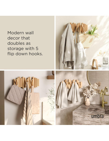 Gancho de Pared Umbra Picket 5 Ganchos Madera Natural