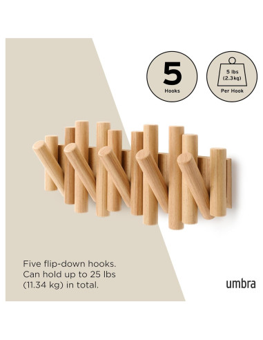 Gancho de Pared Umbra Picket 5 Ganchos Madera Natural