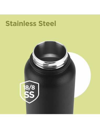 Botella de Agua de Acero Inoxidable Milton 1.18L Negra con 2 Tapas