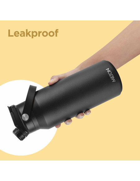 Botella de Agua de Acero Inoxidable Milton 1.18L Negra con 2 Tapas