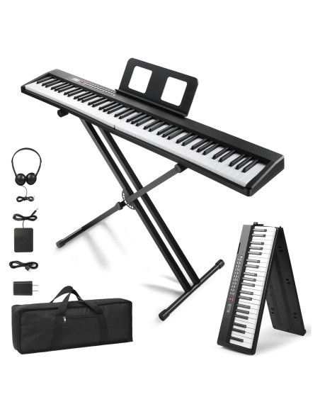 Piano Electrónico Plegable Ktaxon 88 Teclas Negro con Soporte