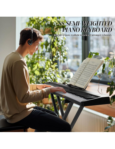 Piano Electrónico Plegable Ktaxon 88 Teclas Negro con Soporte