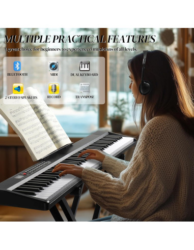 Piano Electrónico Plegable Ktaxon 88 Teclas Negro con Soporte