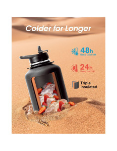 Botella de Agua Aislada Coolflask 1.81L Negra con Correa 2