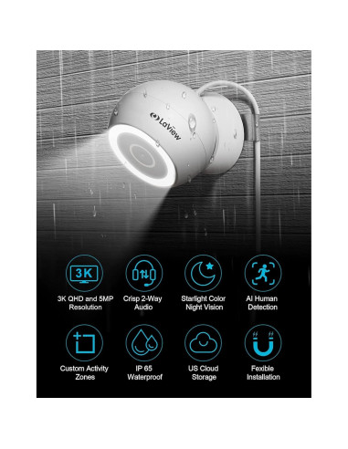 Cámara de Seguridad LaView 5MP 3K IP65 con Visión Nocturna