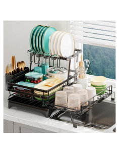 Escurridor de Platos 2 Niveles HANLE Acero Inoxidable Negro