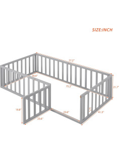 Cama Montessori en el Suelo Bellemave Twin con Cerca y Puerta Gris 2