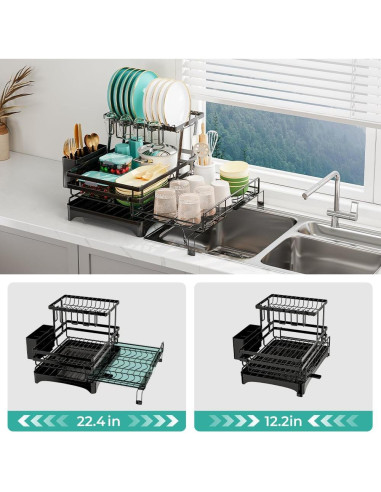 Escurridor de Platos 2 Niveles HANLE Acero Inoxidable Negro