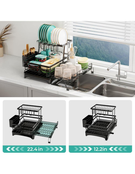 Escurridor de Platos 2 Niveles HANLE Acero Inoxidable Negro