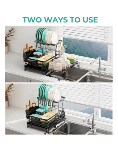 Escurridor de Platos 2 Niveles HANLE Acero Inoxidable Negro