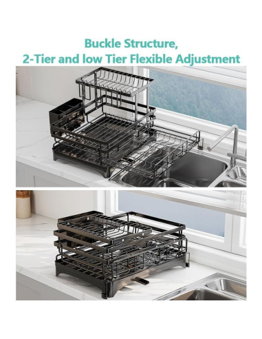 Escurridor de Platos 2 Niveles HANLE Acero Inoxidable Negro