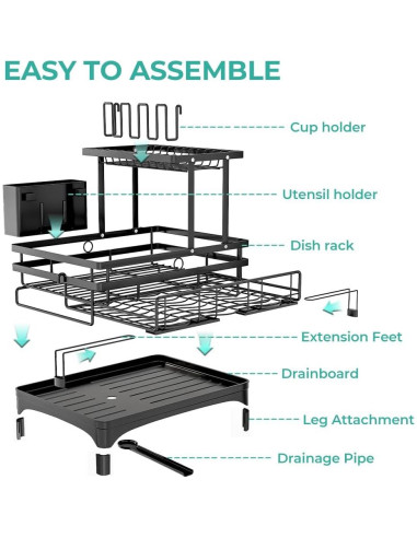 Escurridor de Platos 2 Niveles HANLE Acero Inoxidable Negro