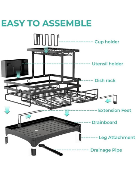 Escurridor de Platos 2 Niveles HANLE Acero Inoxidable Negro