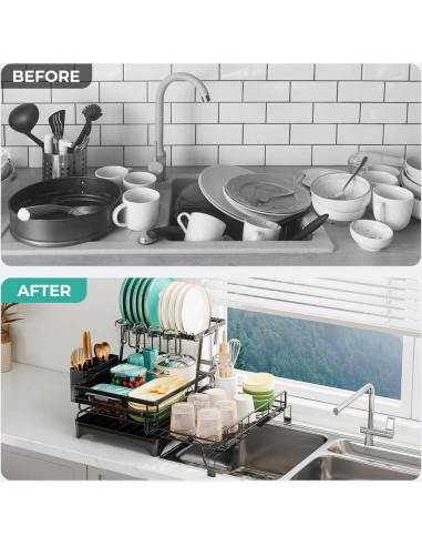 Escurridor de Platos 2 Niveles HANLE Acero Inoxidable Negro