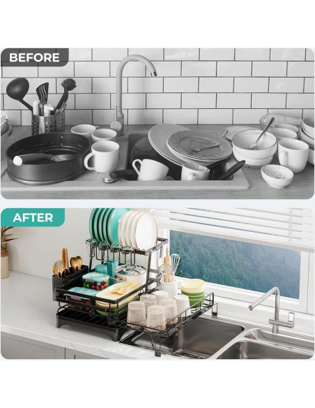 Escurridor de Platos 2 Niveles HANLE Acero Inoxidable Negro