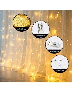 Cortina de fondo de tul blanca perla 3m con luces LED Quandjk 2