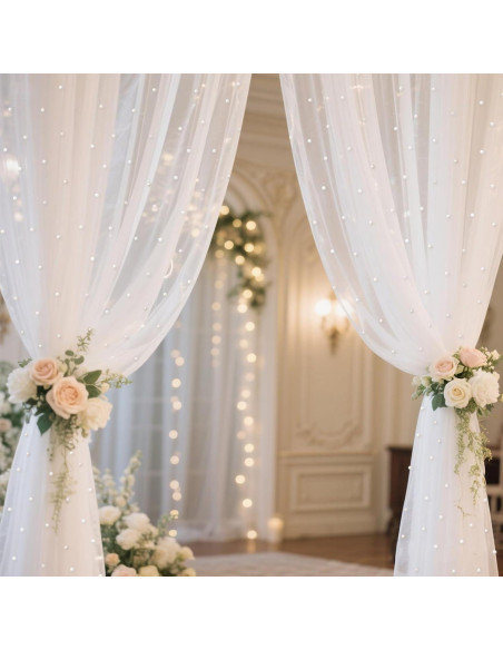 Cortina de fondo de tul blanca perla 3m con luces LED Quandjk
