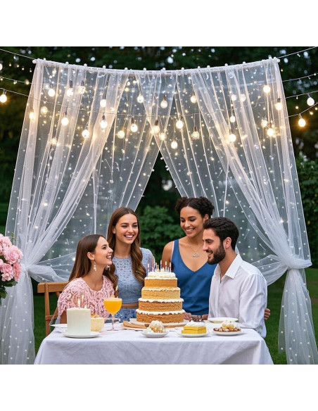 Cortina de fondo de tul blanca perla 3m con luces LED Quandjk