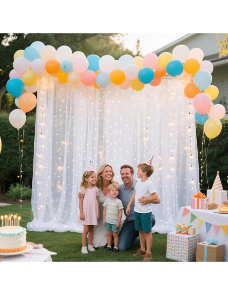 Cortina de fondo de tul blanca perla 3m con luces LED Quandjk