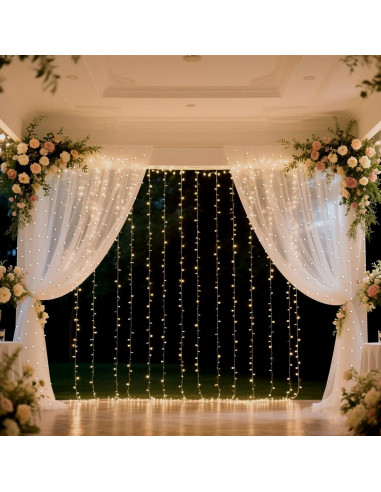 Cortina de fondo de tul blanca perla 3m con luces LED Quandjk