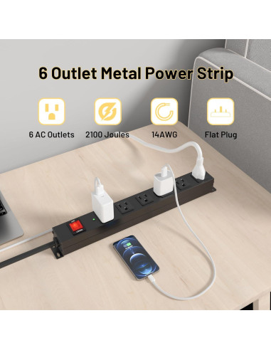 Regleta de Alimentación KF 6 Enchufes 1.83m Protección 2100J