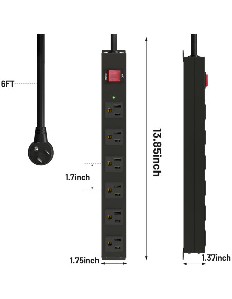 Regleta de Alimentación KF 6 Enchufes 1.83m Protección 2100J